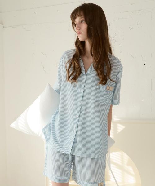 [Pink Zone] Mist Short-Sleeve Collar Pajama Set [Shipped from Korea] 100% Authentic