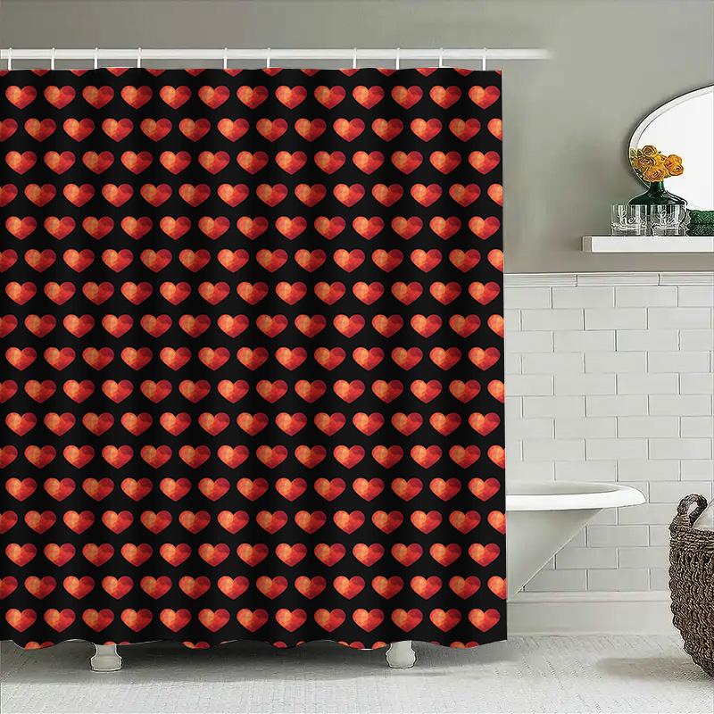 Red Heart Shape Shower Curtain Waterproof Printed Decorative Bathroom Shower Cellophane Curtains For Home Decor