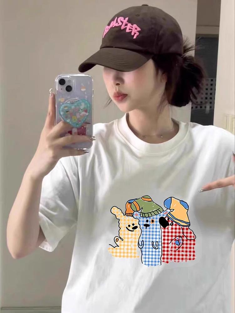 

Women s Summer 2025 Fun Cartoon Cotton Tee - Loose Short Sleeve Top XL