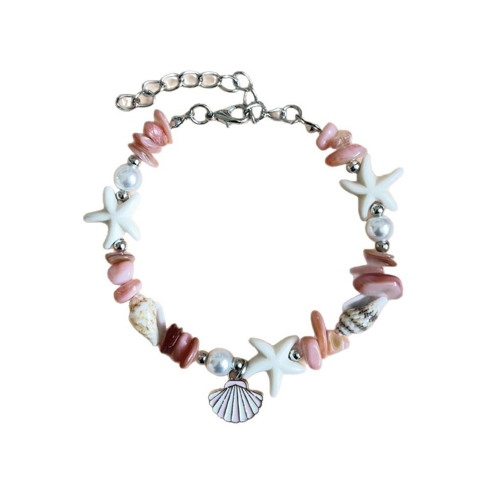 Vintage Ocean Sea Series Shell Starfish Bracelet Pearl Colorful Beach Beads Bracelet Wristband Adjustable Summer Bangle Vacation