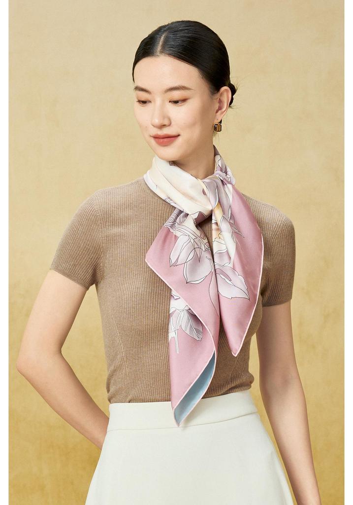 Mulberry Silk Double-Sided Printed 90cm Square Scarf - Premium Twill Silk Neck Scarf - Mid-Autumn Festival Custom Gift