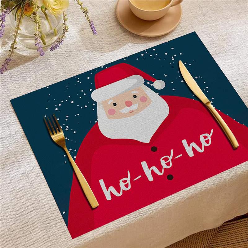Christmas Digital Print Heat-Resistant Linen Placemat: European and American Birthday Party Table Decor