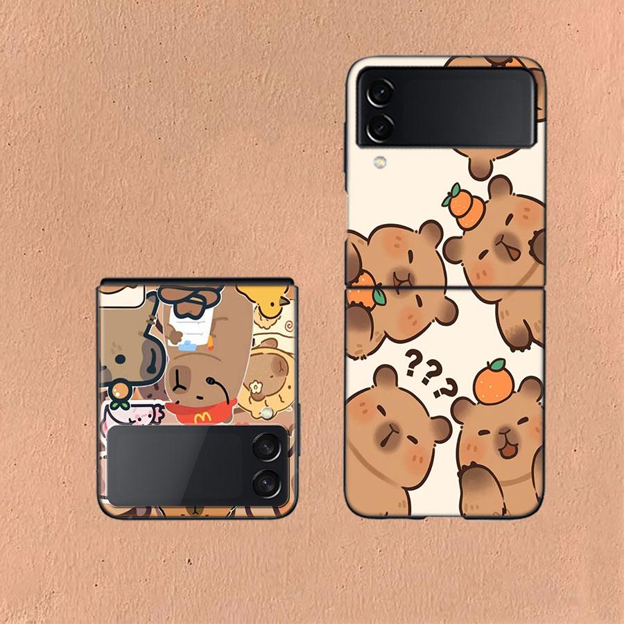 Cute Cartoon Capybara Coque For Samsung Z Flip7 6 Galaxy Case Shockproof Z Flip5 Z Flip3 4 5G Hard Cover Phone TPU PC Hard Fund