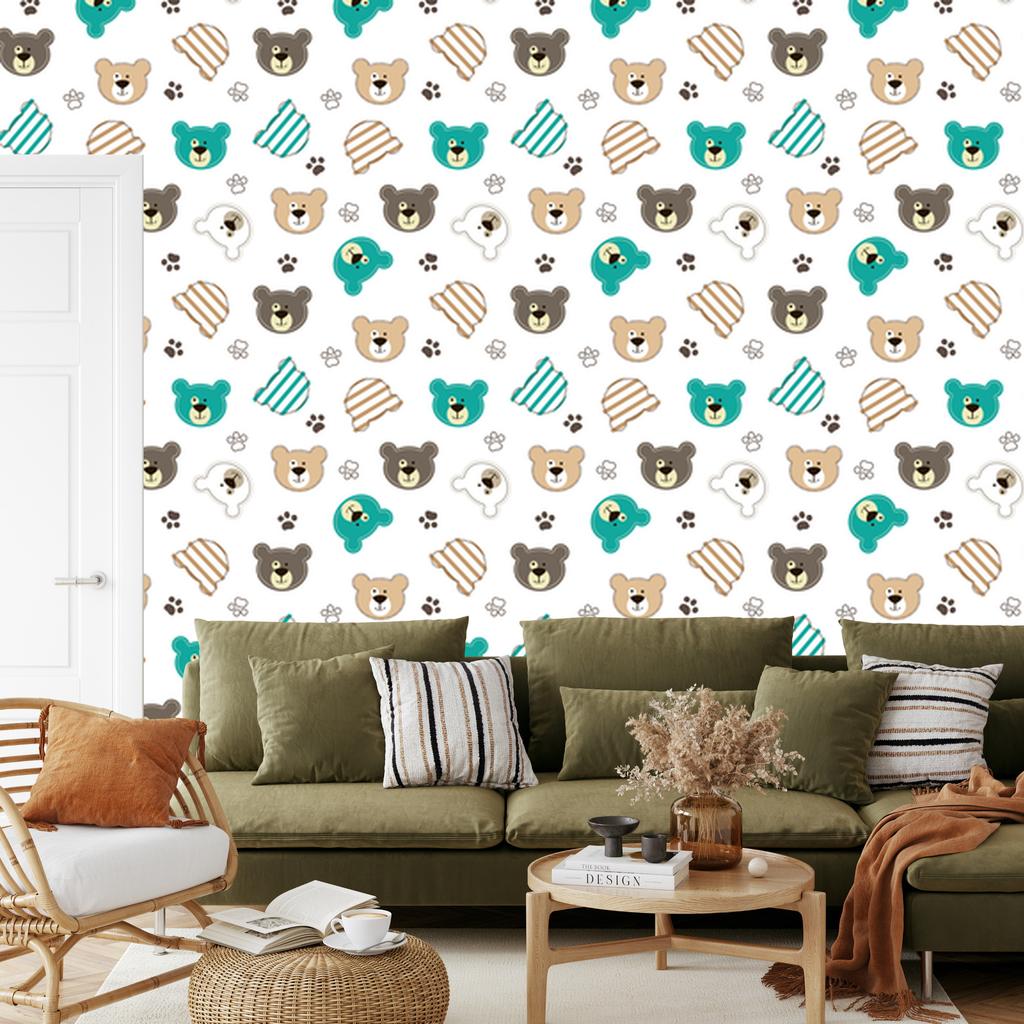 Colorful Teddy Bear Paw Stripes Wallpaper for Living Room and Bedroom 50x1000