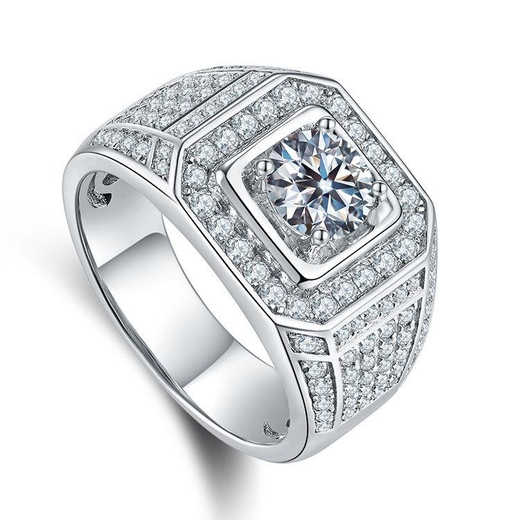 2026 Moissanite Group Inlaid with Diamonds Men's Ring Luxury Atmosphere Classic Gypsy Ring