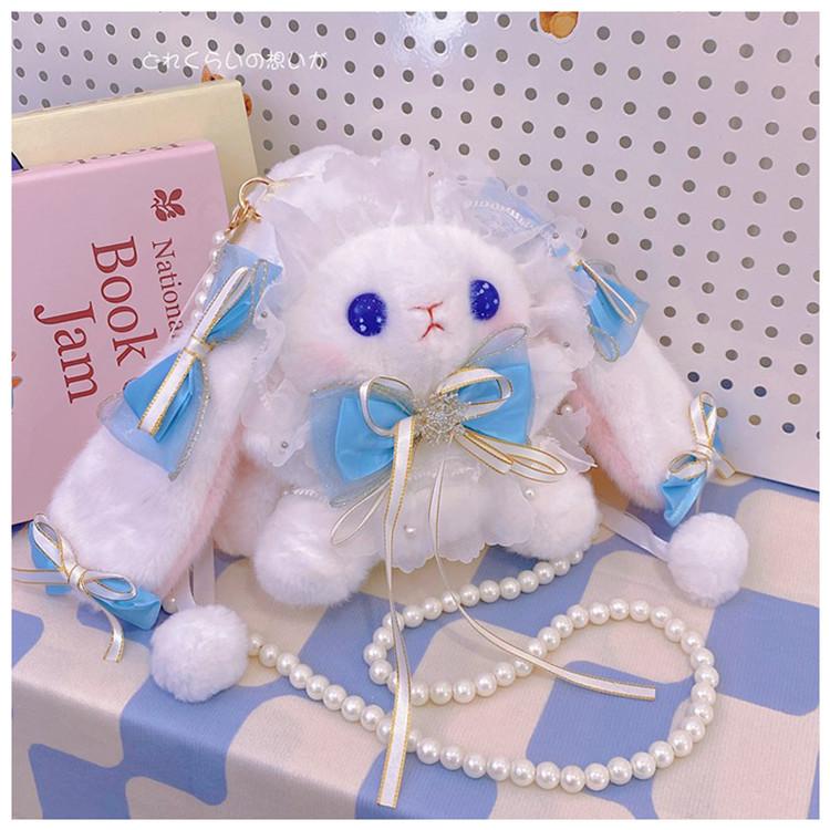 Lolita Bag Handmade Lolita Handmade Rabbit Bag Drawstring Diagonal Span Can Be Double Shoulder Large Capacity Pearl Plush Female Cute
