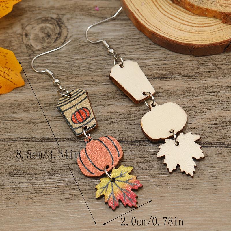 Three-Color Maple Leaf Wooden Earrings - Creative Halloween Dangle Jewelry for Women