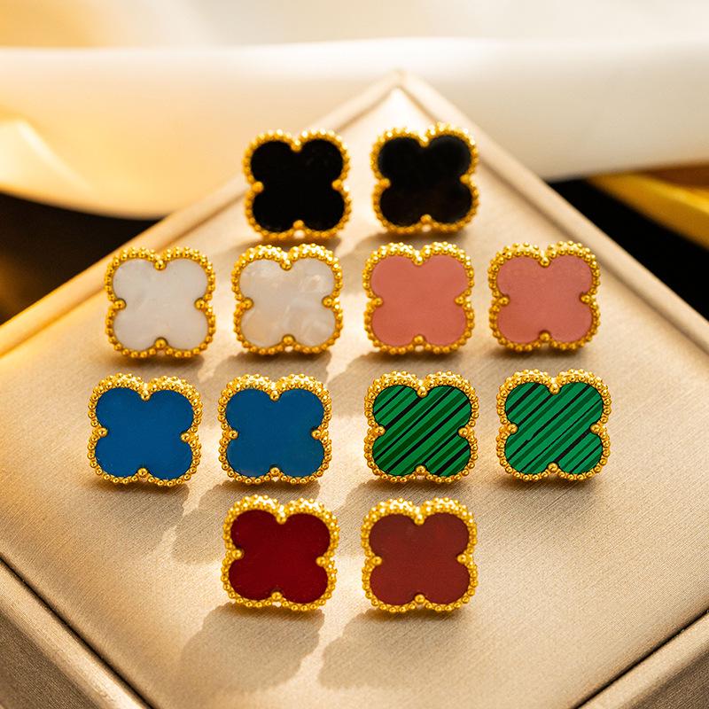 Four-Leaf Clover Titanium Steel Stud Earrings - Summer Niche Design, Trendy 15mm High-End Earrings for Women