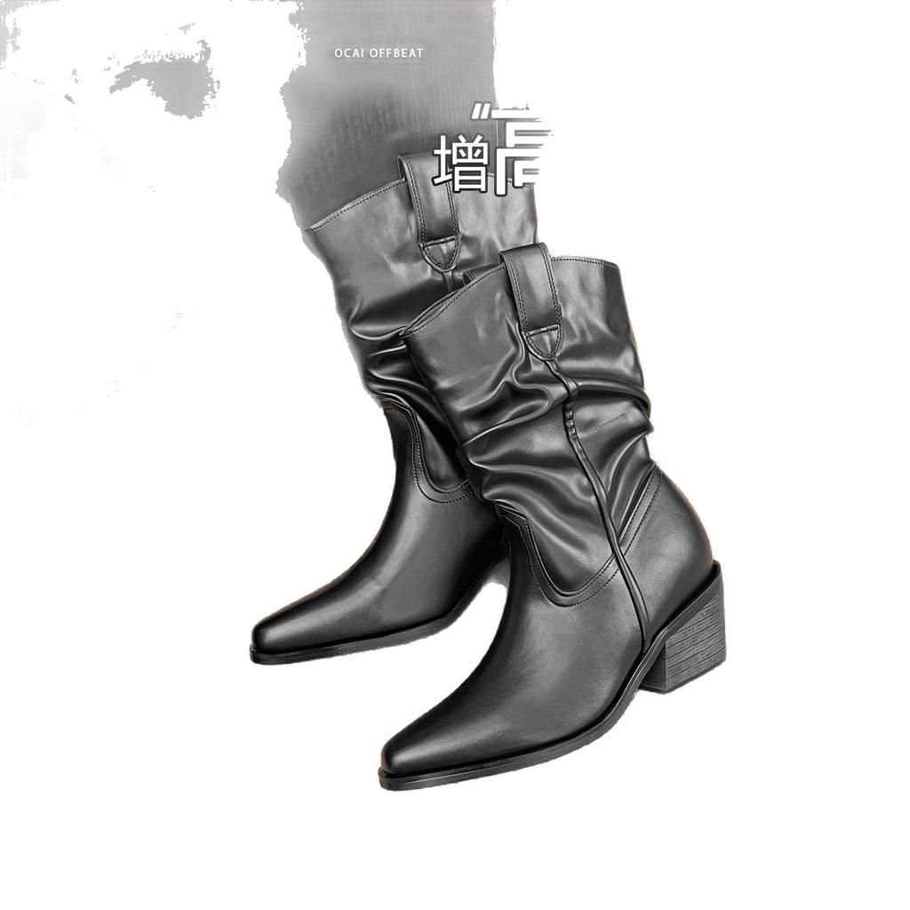 2025 nová verze z hovězí kůže špičaté boty s krátkým svrškem dámské boty na vysokém podpatku retro westernové kovbojské rytířské boty Martensky