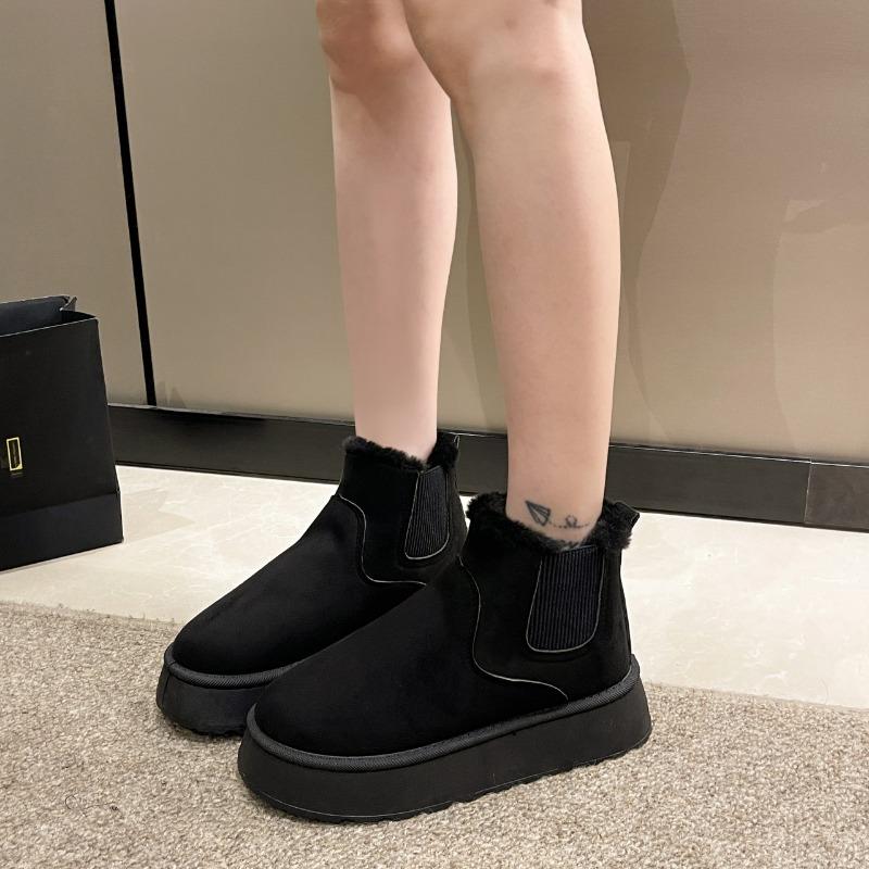 Women's Autumn and Winter New European and American Solid Color Large Size Cotton Shoes Sleeve Non-slip Warm-keeping Casual Pedal Snow Boots