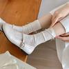White Bowknot Side Ribbon Lolita Thin Mid-tube Socks for Women Ballet Style Lace Hollow Mesh Breathable Socks with Leather Shoes