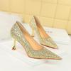 Women's Fashion Banquet High Heels Metal Heels, High Heels Shallow Mouth, Pointed Toe, Shining Shining Sheep Cloth Single Shoes