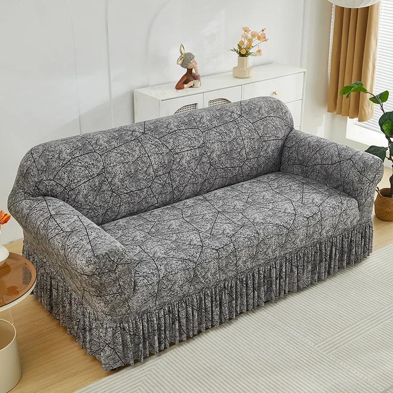 1pc Elastic Printed Sofa Slipcover With Skirt Sofa Cover Couch Cover  Furniture Protector Bedroom Office Living Room Home Decor