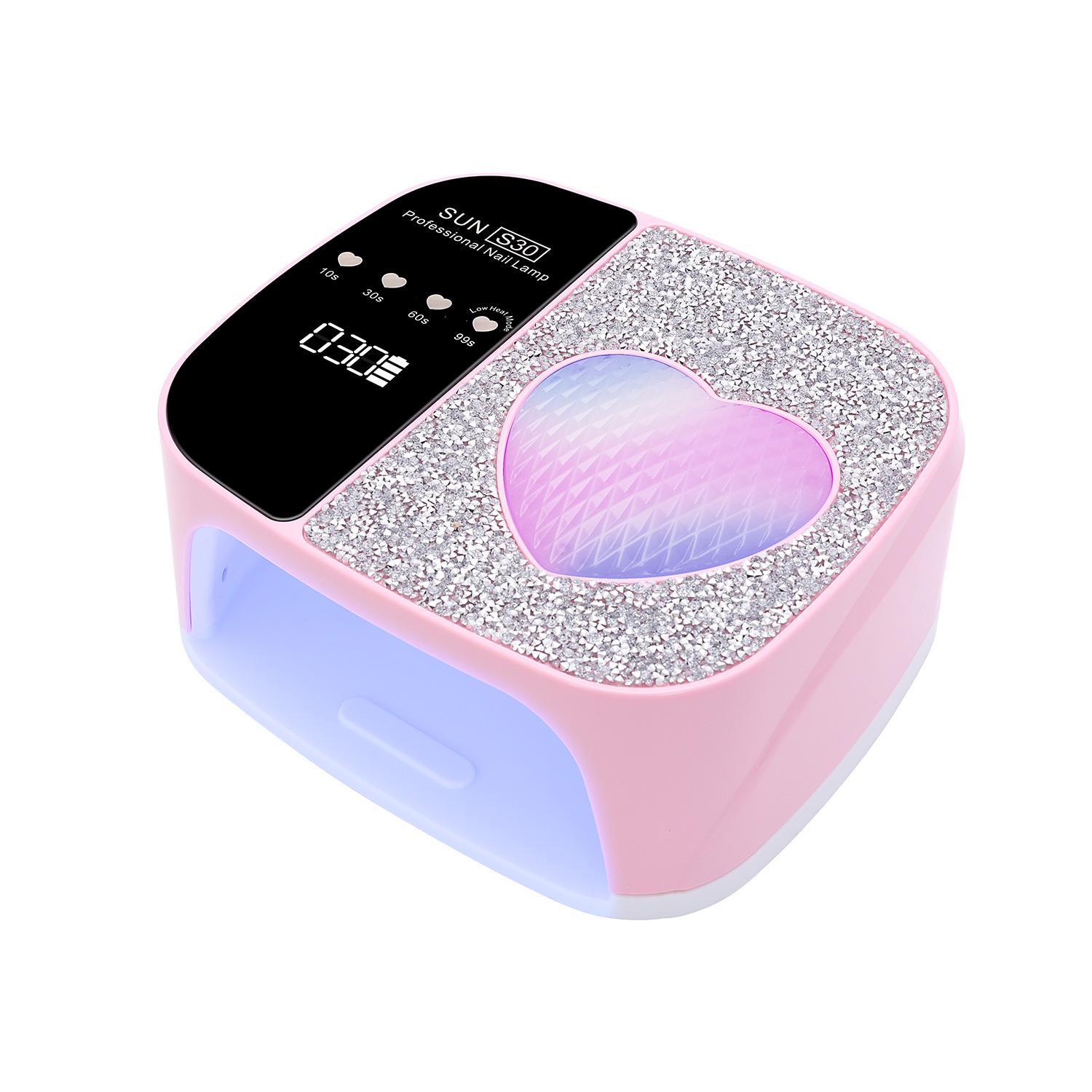 High-Power Wireless Rechargeable Rhinestone UV LED Nail Lamp with Smart Dual-Light Induction розовый