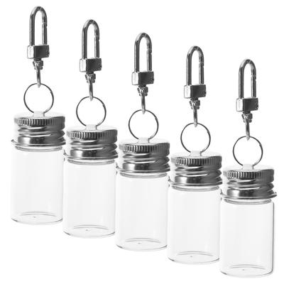 VILLCASE Mini Glass Bottle Keychain Clear Glass Vials with Portable Keychains for DIY and More 5-Piece Set, Lids, Crafts, Perfume, Messages,
