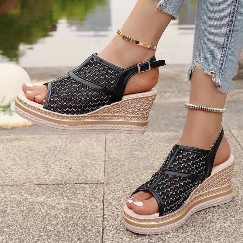 Fashion 2025 New Hollow Out Wedge Heel Sandals Women Summer Peep Toe Platform Sandles Woman Back Strap Thick Sole Rome Shoes Female 43