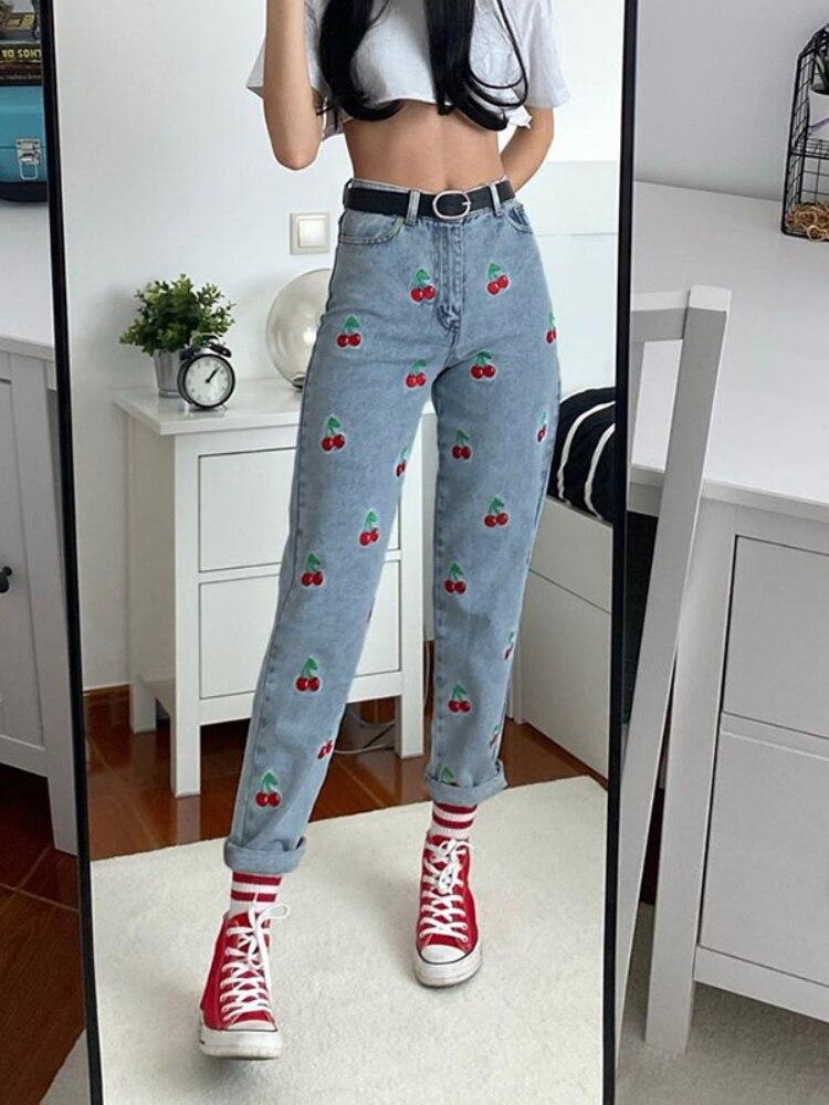 

Весна 2022, женская мода, высокая талия, Y2k, женские джинсы-шаровары с вышивкой, мешковатые женские джинсовые капри, джинсовые брюки для мамы, брюки S светло-синий