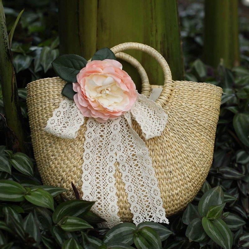 

Original Summer and Autumn Satchel Lace Flowers Straw Bag 5 Color