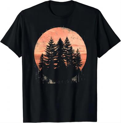 Retro Forest Print Tee Vintage Style Shirts Graphic T Shirts Tops T Shirts for Men Camisas Streetwear Ropa De Hombre