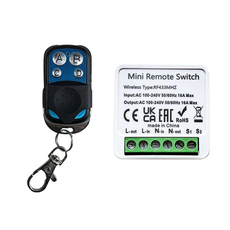 433MHz Drahtloser Lichtschalter Fernbedienung 4 Tasten RF Relais Empfänger EIN/AUS Taste 16A AC 100-240V Für LED-Lampe DIY Garagentore