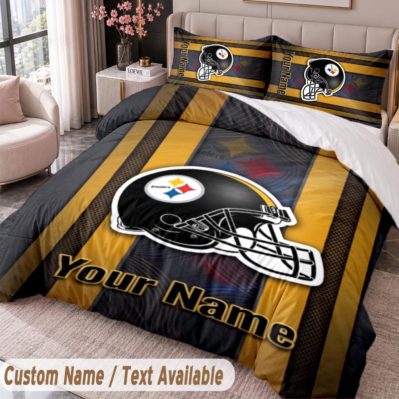 Pittsburgh Steelers Printed Bedding Set Custom Name Text 1 Duvet Cover 2 Pillowcases For Bedroom