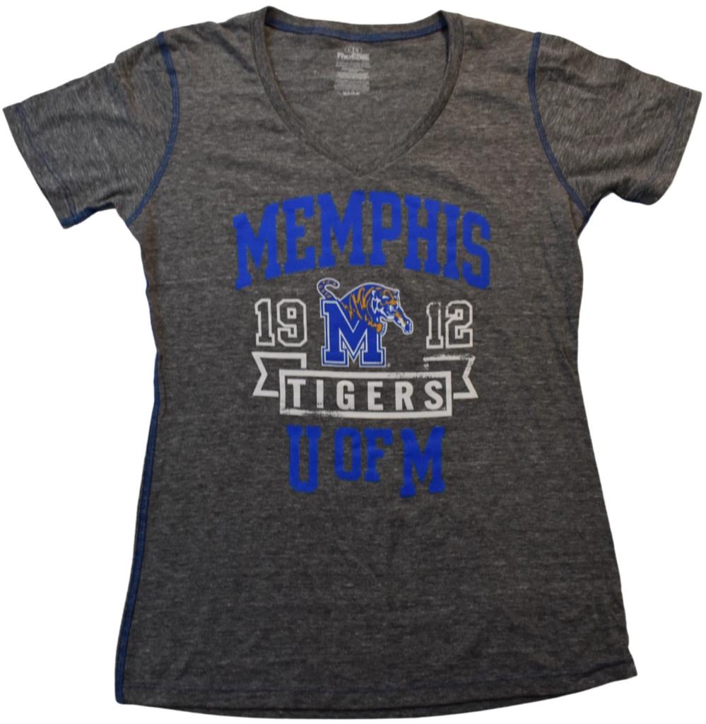 Pro Edge Juniors Memphis Tigers U of M 1912 Gray V-Neck Shirt NWT S, L