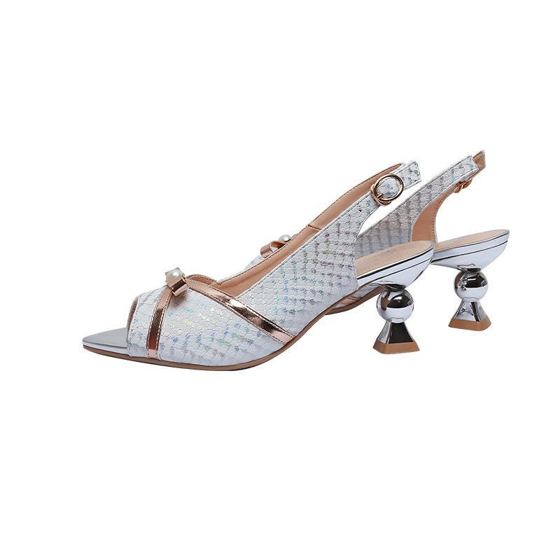 Summer 5cm Middle Heel Peep Toe Women High Heel Sandals Fashion Modern Party Dress Shoes Black Silver Multiple Colors Breathable Footwear