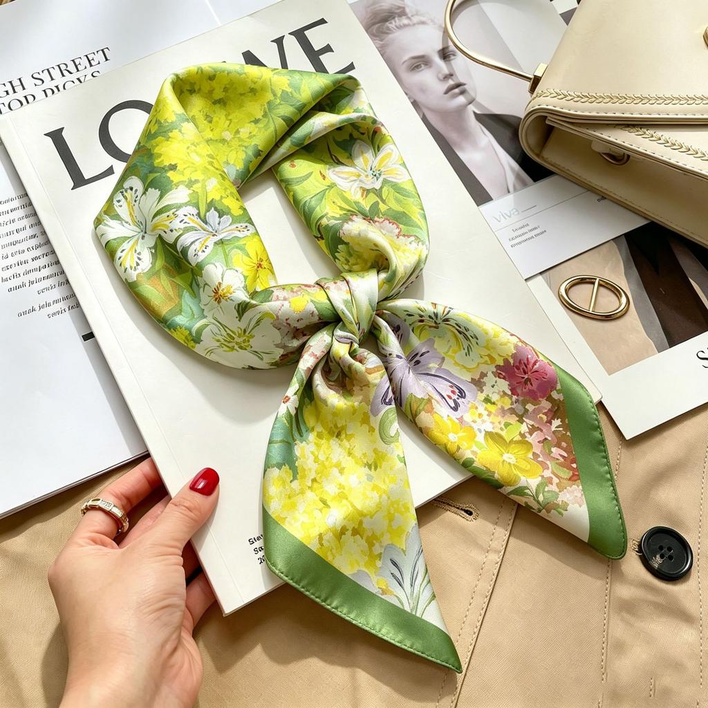 Spring and Autumn thin flight attendant occupation small scarf headscarf small square scarf female foreign style literary Korean versatile cartoon sil