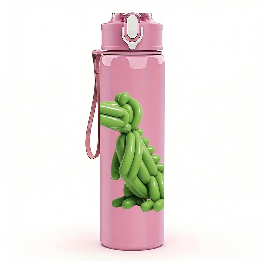 1PC Green Crocodile Cartoon 750ml Color Plastic Sports Water Bottle Leakproof Flip Straw Lid Suitable for Sports Office Home Use