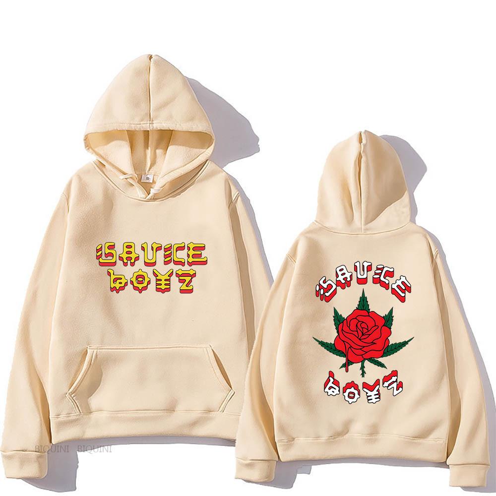 New Rapper Rose Print Trend Hoodie Korean Version Loose Casual Hooded Sweater Men