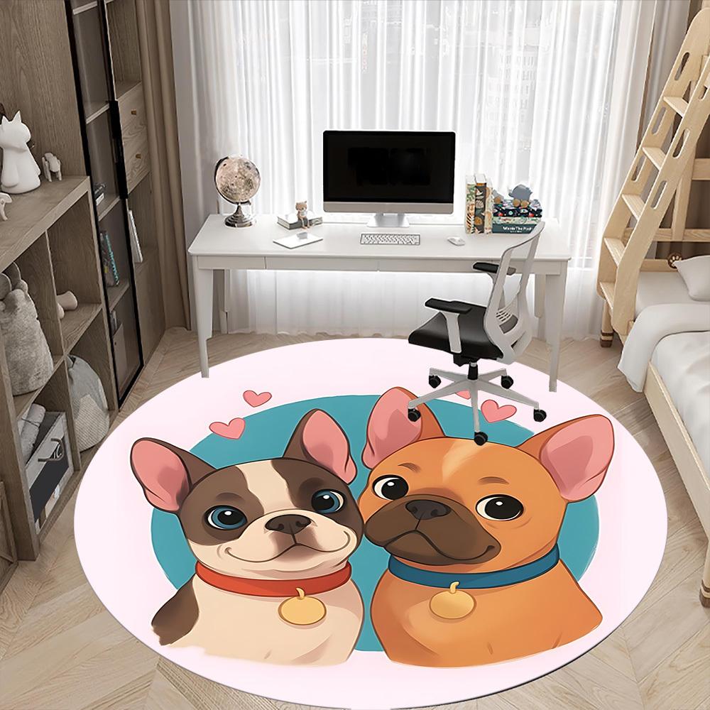 1pc French Bulldogs Office Round Rug, Non-slip, Soft and Durable Office Rug for Interior Decoration, Perfect for Office, Beautiful Decoration Yy260323