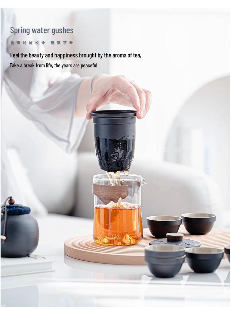 Portable Glass Travel Tea Set: Quick Outdoor Kung Fu Tea Cup & Japanese Teapot - Perfect Business Gift Set