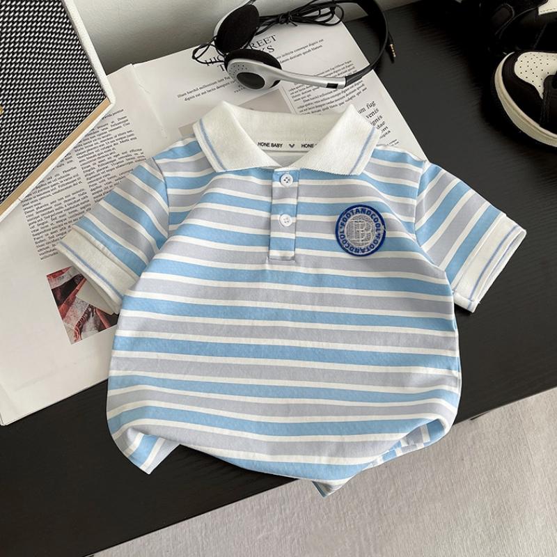 2Pcs/set Baby Set Casual Summer Boys Girls Blue Suits Clothes Stripe Polo Shirt + Short Pant Toddler Kids Set For Girls Boys