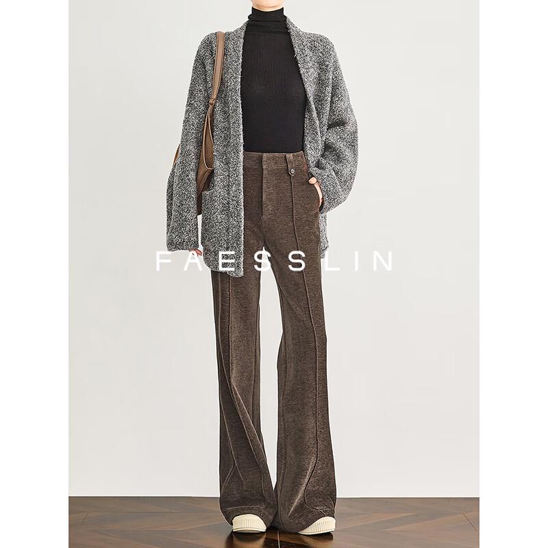 

FAESSLIN Women s Caramel Warm Chenille High-Waist Flared Pants L