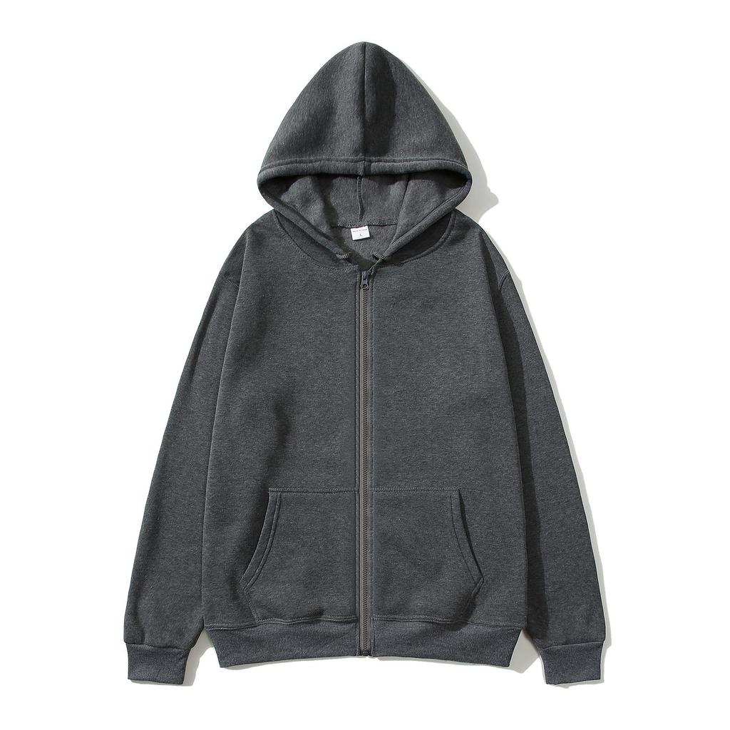 European & American Unisex Zip-Up Fleece Hoodie: Solid Color, Autumn/Winter Sportswear