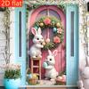 Happy Easter Door Cover Pink Bunny Easter Egg Wreath Design Hanging Banner for Indoor Outdoor Porch Decor Background Gift