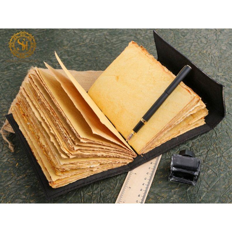 Triple moon goddess vintage leather journal witch stone, deckle edge paper, blank spell book of shadows grimoire journal, great gift book