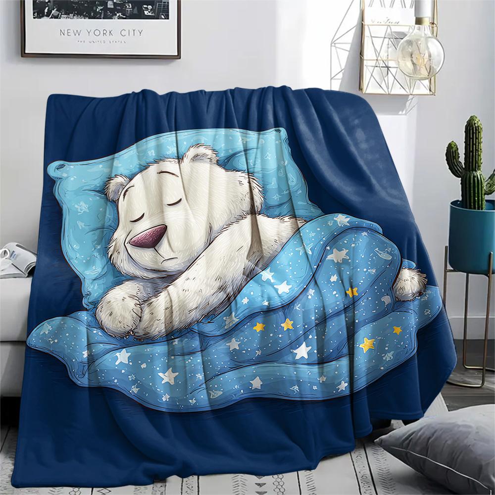 Polar Bear Print Flannel Blanket, High quality Comfortable for All Seasons, Home Decor, Warmth and Comfort, Perfect for Christmas Gifts