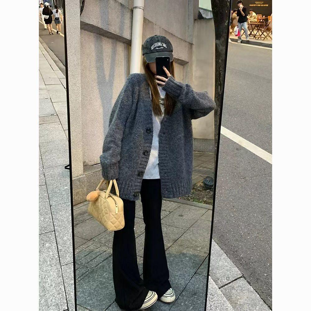Women's Trendy Loose Knit Cardigan - Mid-Length, Soft and Solid Color for Spring/Autumn