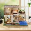 Moin Moin Miniature Dollhouse Kit Two-Story Elegant Modern Design with LED Light Acrylic Case and Music Box