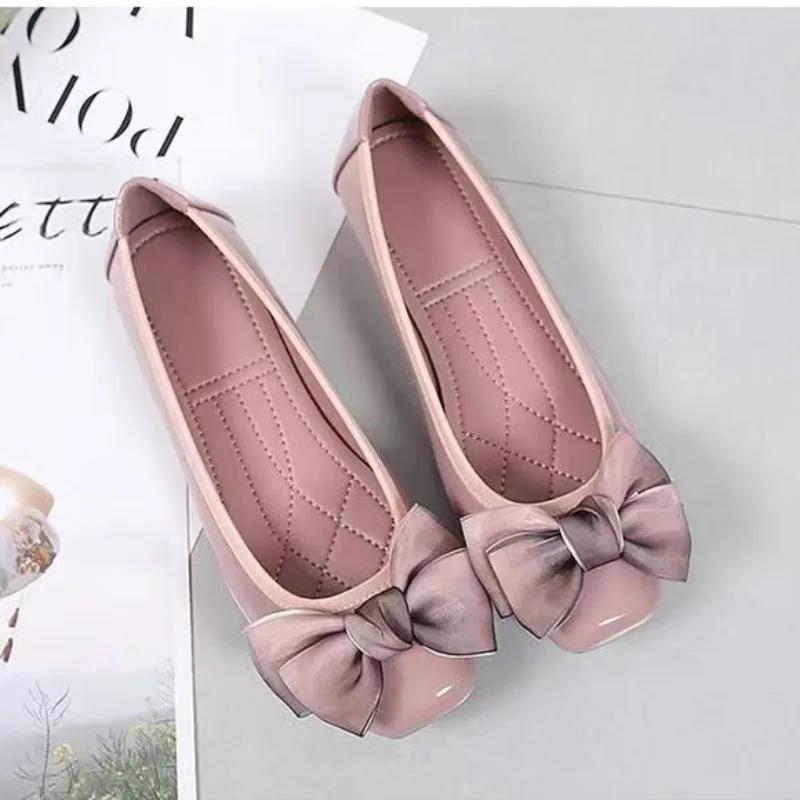 Fashion Square Toe Women's Flat Shoes Apricot With Heel Moccasins Single Slip On Korean Style 2025 Summer Low Price Y2k Ladies Footwear