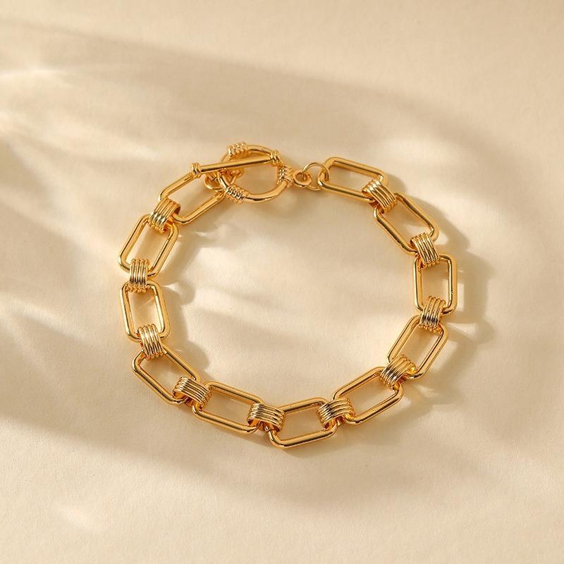 Minimalist Gold Plated Color Retention Neutral Thick Chain Handmade Plain Bracelet