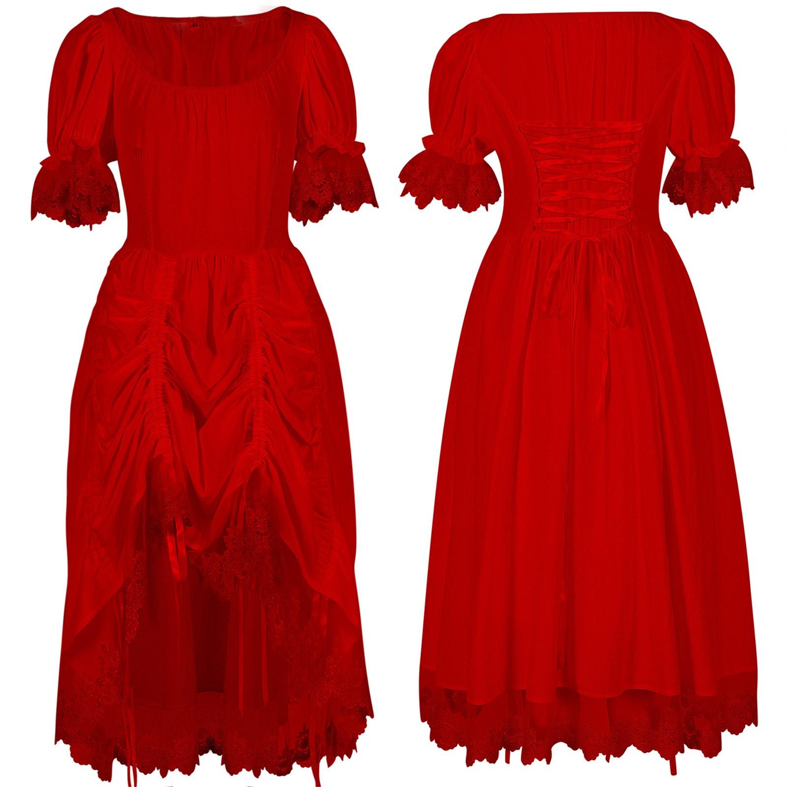 

Womens Lace Dress Short Sleeve Layered High Low Dress Gothic Cosplay Costume XL червоний