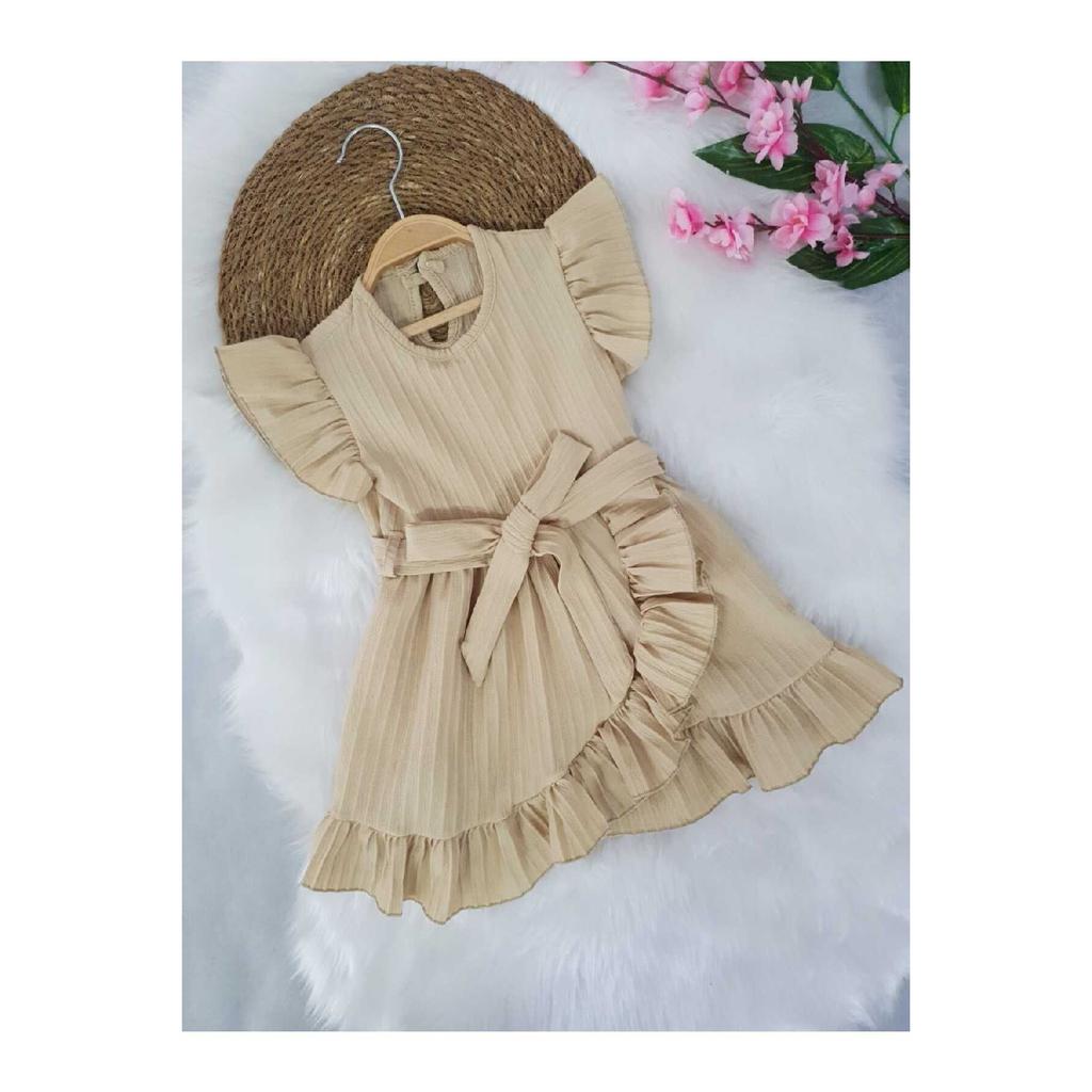 Sax Blue Girls' Summer Frilly Dress - Stylish Girls' Dress With Lycra Belt - Age 2-8