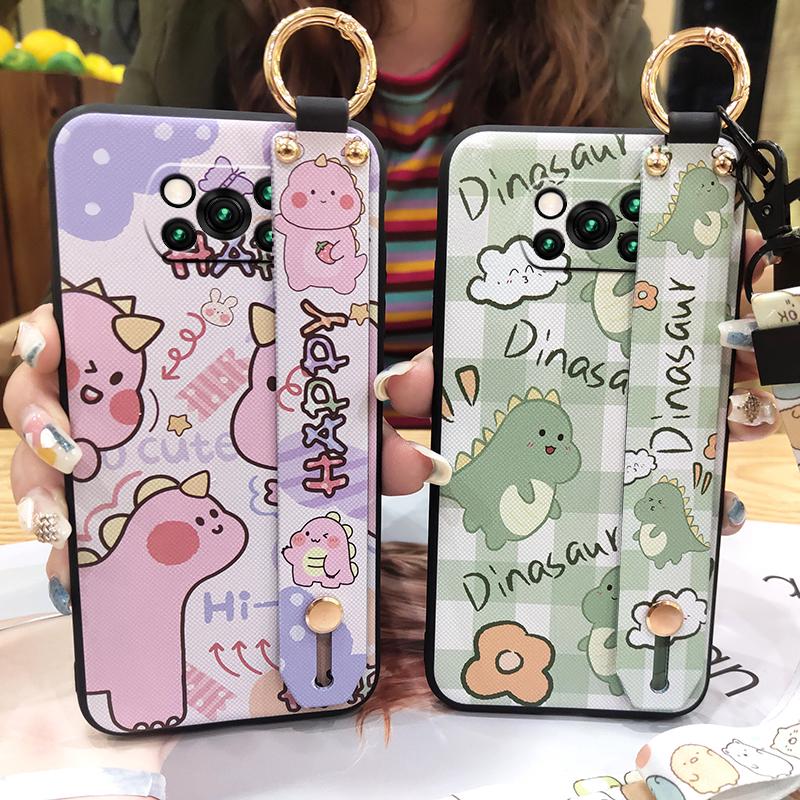 Anti-dust Kickstand Phone Case For Xiaomi Poco X3 NFC/X3 Pro Wristband Lanyard Dirt-resistant Back Cover Cartoon Ring