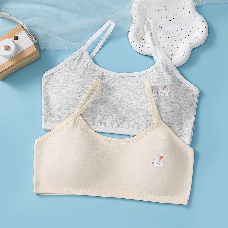 Girls' Pure Cotton Fixed Cup Bandeau Vest - Breathable Youth Bra for High School Students