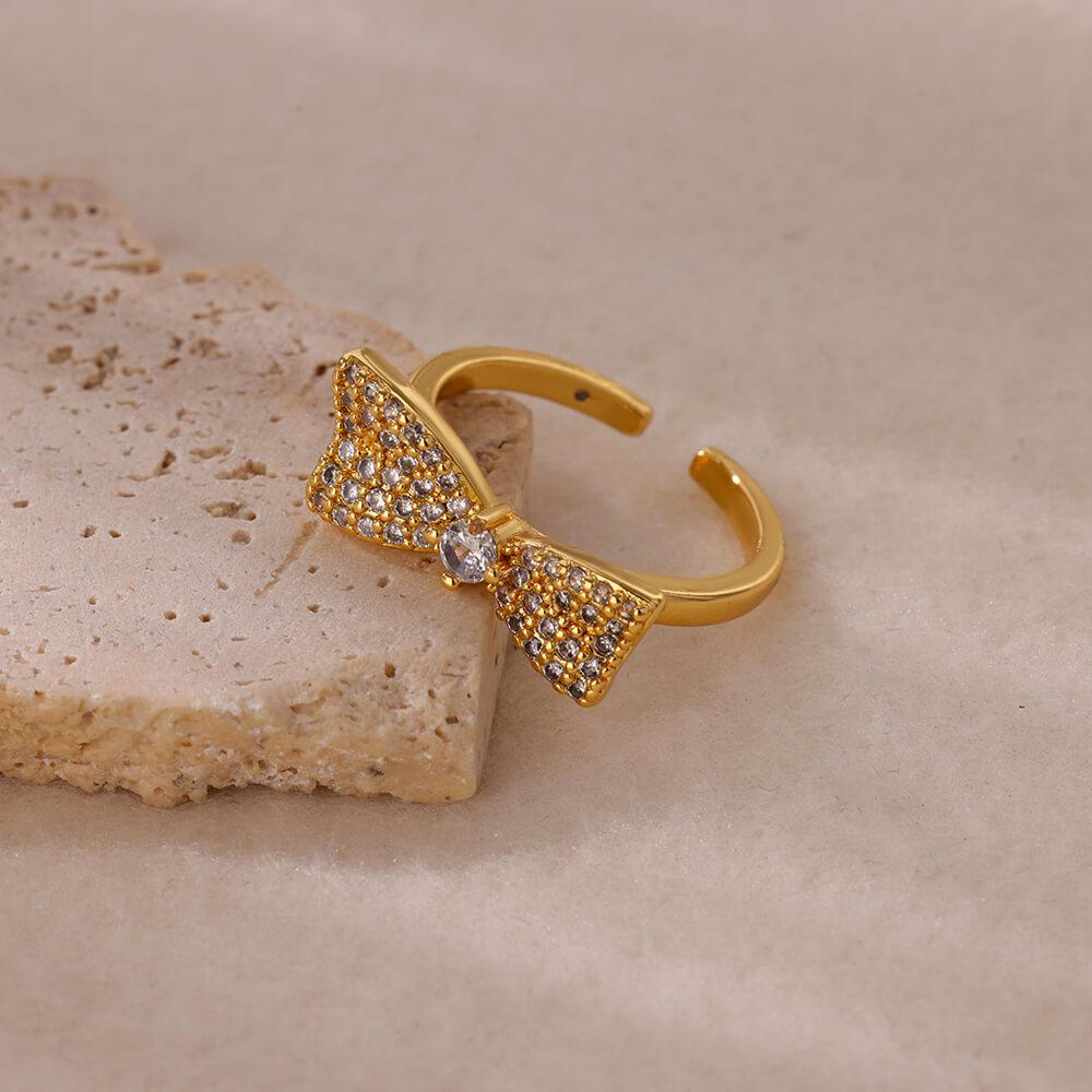 Zircon Butterfly Rings For Women Gold Color Stainless Steel Adjustable Finger Bow Ring Wedding Aesthetic Jewelry Gift 2024