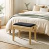 Piano Bench, Height-Adjustable, 45-56 cm, Velvet-Upholstered Seat, Natural Wood