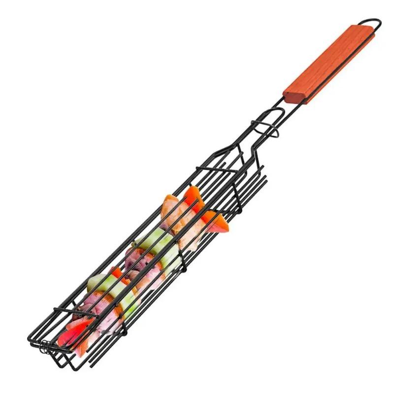1pcs Portable BBQ Grilling Basket Stainless Steel Nonstick Barbecue Grill Basket Tools Grill Mesh for Meat Hamburger Barbecue Tools