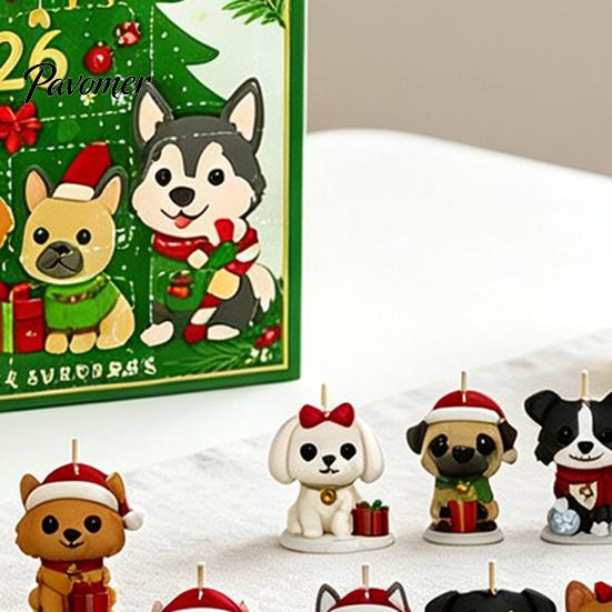 Unique Holiday Box Christmas Advent Calendar, 24 Day Countdown with 2D Flat Acrylic Tree Pendant Dog Pendants, Hanging Ornament Set for Lovers